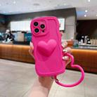 For iPhone 11 Pro 3D Heart Skin-Feel Silicone Phone Case with Wristband(Rose Red) - 1