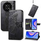 For Huawei nova Y90 Butterfly Love Flower Embossed Horizontal Flip Leather Case with Bracket / Card Slot / Wallet / Lanyard(Black) - 1