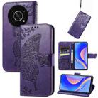 For Huawei nova Y90 Butterfly Love Flower Embossed Horizontal Flip Leather Case with Bracket / Card Slot / Wallet / Lanyard(Dark Purple) - 1