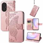 For Huawei Nova 9 SE Butterfly Love Flower Embossed Horizontal Flip Leather Case with Bracket / Card Slot / Wallet / Lanyard(Rose Gold) - 1