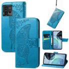 For Motorola Moto G72 Butterfly Love Flower Embossed Horizontal Flip Leather Case with Bracket / Card Slot / Wallet / Lanyard(Blue) - 1