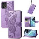 For Motorola Moto G72 Butterfly Love Flower Embossed Horizontal Flip Leather Case with Bracket / Card Slot / Wallet / Lanyard(Light Purple) - 1