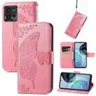 For Motorola Moto G72 Butterfly Love Flower Embossed Horizontal Flip Leather Case with Bracket / Card Slot / Wallet / Lanyard(Pink) - 1