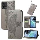 For Motorola Moto G72 Butterfly Love Flower Embossed Horizontal Flip Leather Case with Bracket / Card Slot / Wallet / Lanyard(Gray) - 1