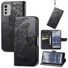 For Nokia G60 Butterfly Love Flower Embossed Horizontal Flip Leather Case with Bracket / Card Slot / Wallet / Lanyard(Black) - 1