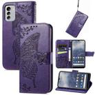 For Nokia G60 Butterfly Love Flower Embossed Horizontal Flip Leather Case with Bracket / Card Slot / Wallet / Lanyard(Dark Purple) - 1