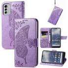 For Nokia G60 Butterfly Love Flower Embossed Horizontal Flip Leather Case with Bracket / Card Slot / Wallet / Lanyard(Light Purple) - 1