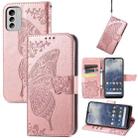 For Nokia G60 Butterfly Love Flower Embossed Horizontal Flip Leather Case with Bracket / Card Slot / Wallet / Lanyard(Rose Gold) - 1
