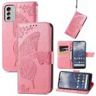 For Nokia G60 Butterfly Love Flower Embossed Horizontal Flip Leather Case with Bracket / Card Slot / Wallet / Lanyard(Pink) - 1