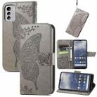 For Nokia G60 Butterfly Love Flower Embossed Horizontal Flip Leather Case with Bracket / Card Slot / Wallet / Lanyard(Gray) - 1