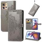 For Motorola Edge 30 Fusion Mandala Flower Embossed Leather Phone Case(Gray) - 1