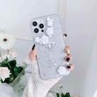 For iPhone 14 Pro Max 3D Pearl Bow Rose Glitter Epoxy TPU Phone Case(White) - 1