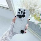 For iPhone 13 3D Pearl Bow Rose Glitter Epoxy TPU Phone Case(Black) - 1