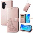 For Huawei Enjoy 50 / nova Y70 Four-leaf Clasp Embossed Leather Phone Case(Rose Gold) - 1