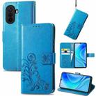 For Huawei Enjoy 50 / nova Y70 Four-leaf Clasp Embossed Leather Phone Case(Blue) - 1