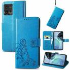 For Motorola Moto G72 Four-leaf Clasp Embossed Leather Phone Case(Blue) - 1