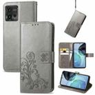 For Motorola Moto G72 Four-leaf Clasp Embossed Leather Phone Case(Gray) - 1