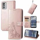 For Nokia G60 Four-leaf Clasp Embossed Leather Phone Case(Rose Gold) - 1