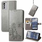 For Nokia G60 Four-leaf Clasp Embossed Leather Phone Case(Gray) - 1