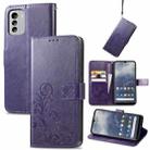 For Nokia G60 Four-leaf Clasp Embossed Leather Phone Case(Purple) - 1