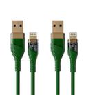 2pcs 2.4A USB to 8 Pin Transparent Fast Charging Data Cable, Length: 1m(Green) - 1