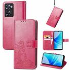 For OPPO A57 4G Four-leaf Clasp Embossed Buckle Leather Phone Case(Magenta) - 1