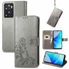 For OPPO A57 4G Four-leaf Clasp Embossed Buckle Leather Phone Case(Gray) - 1