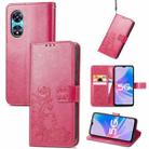 For OPPO A97 5G Four-leaf Clasp Embossed Buckle Leather Phone Case(Magenta) - 1