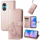 For OPPO A97 5G Four-leaf Clasp Embossed Buckle Leather Phone Case(Rose Gold) - 1