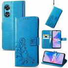 For OPPO A97 5G Four-leaf Clasp Embossed Buckle Leather Phone Case(Blue) - 1