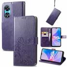 For OPPO A97 5G Four-leaf Clasp Embossed Buckle Leather Phone Case(Purple) - 1