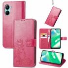 For Realme C33 Four-leaf Clasp Embossed Buckle Leather Phone Case(Magenta) - 1