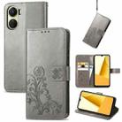 For vivo Y16 Four-leaf Clasp Embossed Buckle Leather Phone Case(Gray) - 1