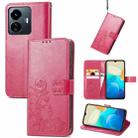 For vivo Y77 5G Global Four-leaf Clasp Embossed Buckle Leather Phone Case(Magenta) - 1