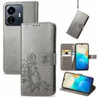 For vivo Y77 5G Global Four-leaf Clasp Embossed Buckle Leather Phone Case(Gray) - 1