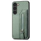 For Samsung Galaxy S23 5G Carbon Fiber Flip Zipper Wallet Phone Case(Green) - 1