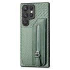 For Samsung Galaxy S23 Ultra 5G Carbon Fiber Flip Zipper Wallet Phone Case(Green) - 1