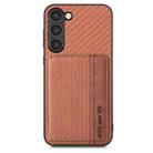 For Samsung Galaxy S23 5G Carbon Fiber Magnetic Card Bag Phone Case(Brown) - 1