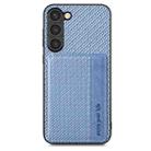 For Samsung Galaxy S23 5G Carbon Fiber Magnetic Card Bag Phone Case(Blue) - 1