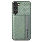 For Samsung Galaxy S23 5G Carbon Fiber Magnetic Card Bag Phone Case(Green) - 1