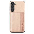 For Samsung Galaxy S23 5G Carbon Fiber Magnetic Card Bag Phone Case(Khaki) - 1