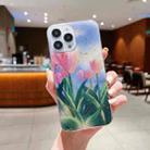 For iPhone 14 Pro Max Gold Foil Oil Painting Epoxy TPU Phone Case(Pink Tulips5) - 1