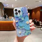 For iPhone 14 Plus Gold Foil Oil Painting Epoxy TPU Phone Case(Blue Purple flowers1) - 1