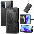 For OPPO A57s Mandala Flower Embossed Leather Phone Case(Black) - 1
