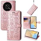 For Huawei Nova Y90 Cute Cat and Dog Embossed Leather Phone Case(Rose Gold) - 1