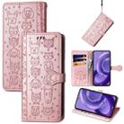 For Motorola Edge 30 Neo Cute Cat and Dog Embossed Leather Phone Case(Rose Gold) - 1