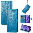 For Motorola Edge 30 Neo Cute Cat and Dog Embossed Leather Phone Case(Blue) - 1