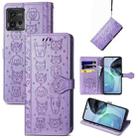 For Motorola Moto G72 Cute Cat and Dog Embossed Leather Phone Case(Purple) - 1