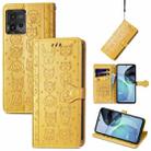 For Motorola Moto G72 Cute Cat and Dog Embossed Leather Phone Case(Yellow) - 1