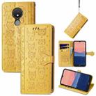 For Nokia C21 Cute Cat and Dog Embossed Leather Phone Case(Yellow) - 1